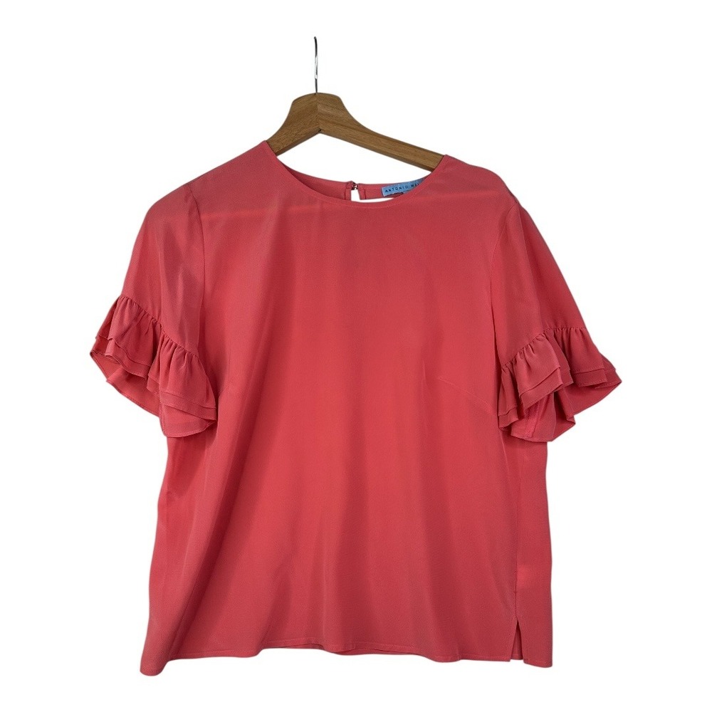 Antonio‎ Melani 100% Silk Short Sleeve Blouse size Medium Orange